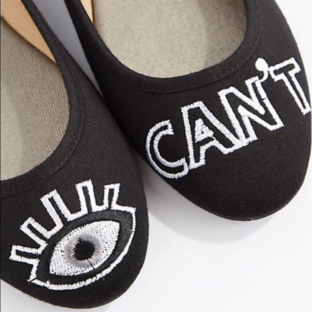 RUE 21 ETC! “👁 CAN’T” Embroidered Round Toe Flats